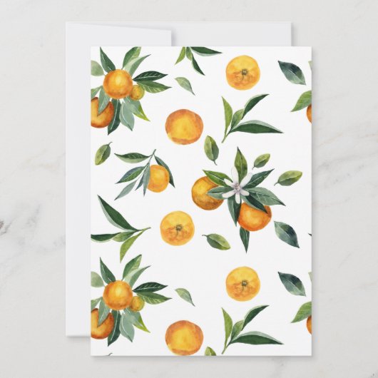 Oranje uitnodiging voor botanische citrusbruiloft (Achterkant)