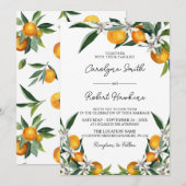 Oranje uitnodiging voor botanische citrusbruiloft (Voorkant / Achterkant)