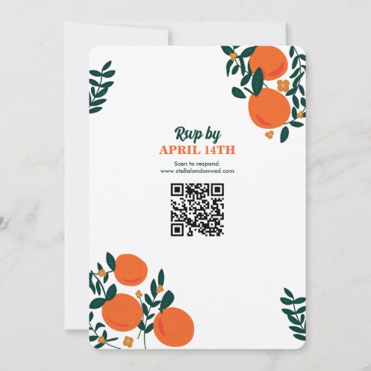 Oranje uitnodiging voor bruiloft (Achterkant)