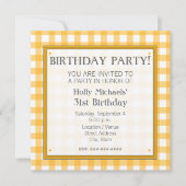 Oranje uitnodiging voor de Birthday-partij Gingham (Voorkant)