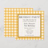 Oranje uitnodiging voor de Birthday-partij Gingham (Voorkant / Achterkant)