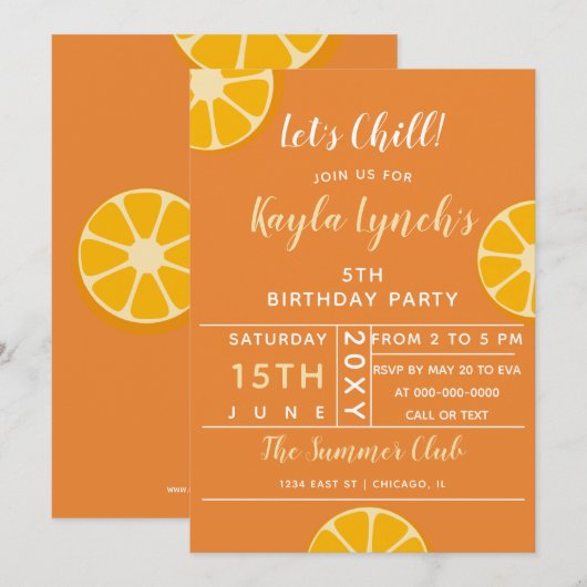 Oranje uitnodiging voor de zomerpartij Citrus (Voorkant / Achterkant)