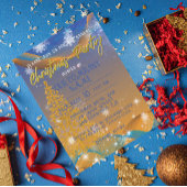 Oranje uitnodiging voor een blauwe kerstfeestdag