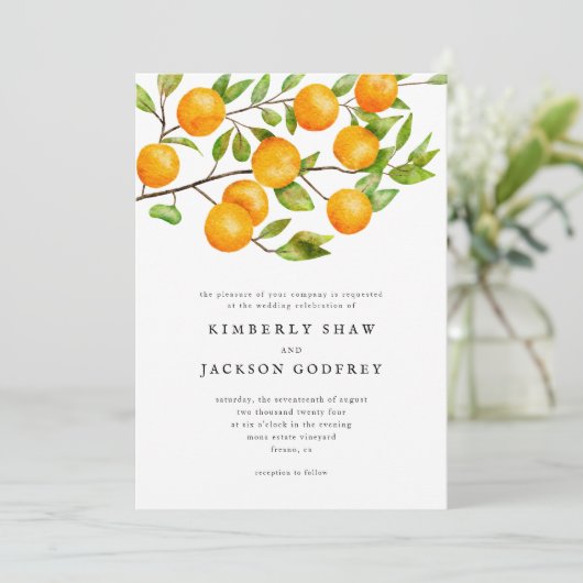 Oranje uitnodiging voor een bruiloft (Staand voorkant)
