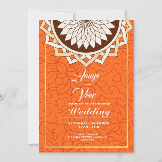 Oranje uitnodiging voor een Indische bruiloft (Voorkant)