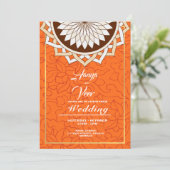 Oranje uitnodiging voor een Indische bruiloft (Staand voorkant)