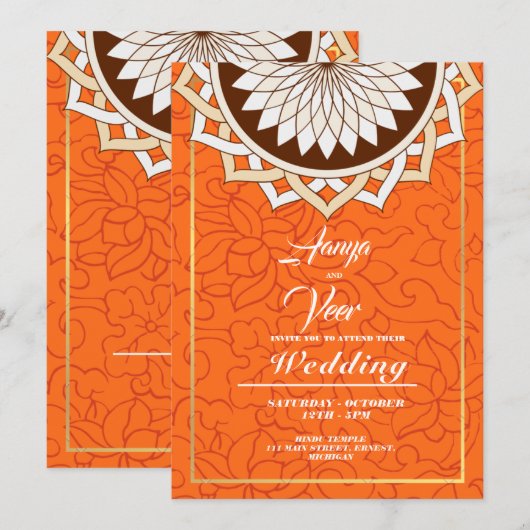 Oranje uitnodiging voor een Indische bruiloft (Voorkant / Achterkant)