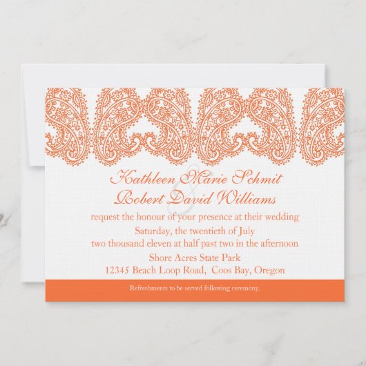 Oranje uitnodiging voor het huwelijk van Paisley (Voorkant)