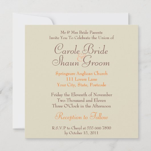 Oranje uitnodiging voor het uitzenden van Star Wed (Achterkant)