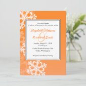 Oranje uitnodiging voor kerstbruiloft met Snowflak (Staand voorkant)