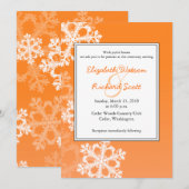 Oranje uitnodiging voor kerstbruiloft met Snowflak (Voorkant / Achterkant)