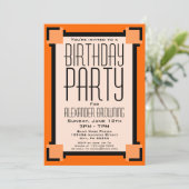 Oranje uitnodiging voor kunstartikel deco Birthday (Staand voorkant)