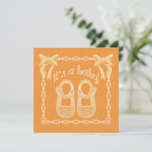 Oranje unisex-baby shower-uitnodiging aanpassen kaart (Staand voorkant)