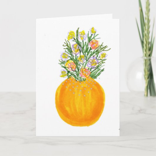 Oranje vaas en bloemen kaart (Voorkant)