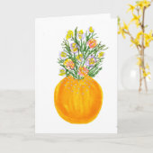Oranje vaas en bloemen kaart (Gele Bloem)