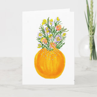 Oranje vaas en bloemen kaart