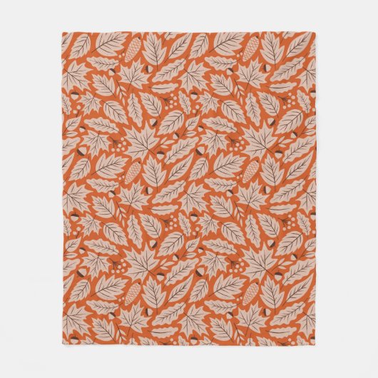 Oranje val bladeren & eikels patroon fleece deken (Voorkant)
