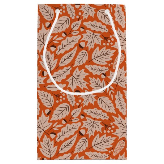 Oranje val bladeren & eikels patroon klein cadeauzakje (Achterkant)