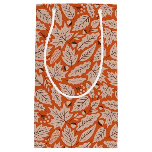 Oranje val bladeren & eikels patroon klein cadeauzakje (Voorkant)