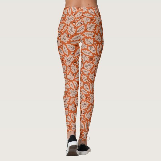 Oranje val bladeren & eikels patroon leggings (Achterkant)