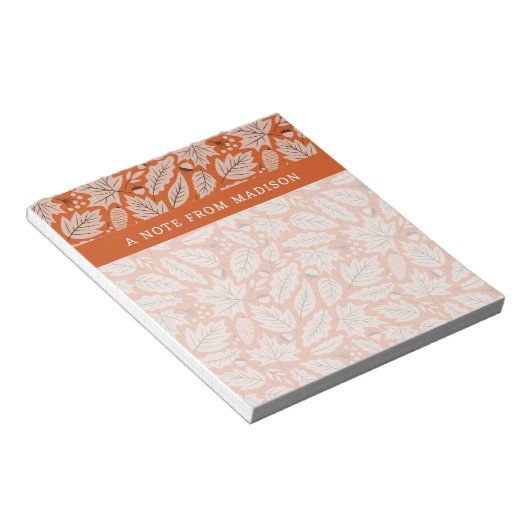 Oranje val bladeren & eikels patroon notitieblok (Schuin)