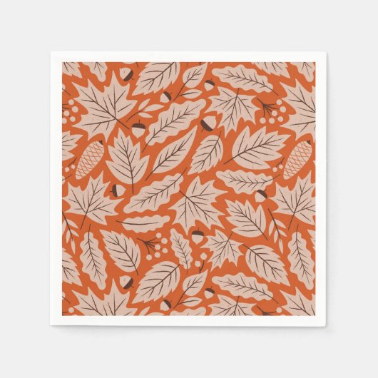 Oranje val bladeren & eikels patroon servet (Voorkant)