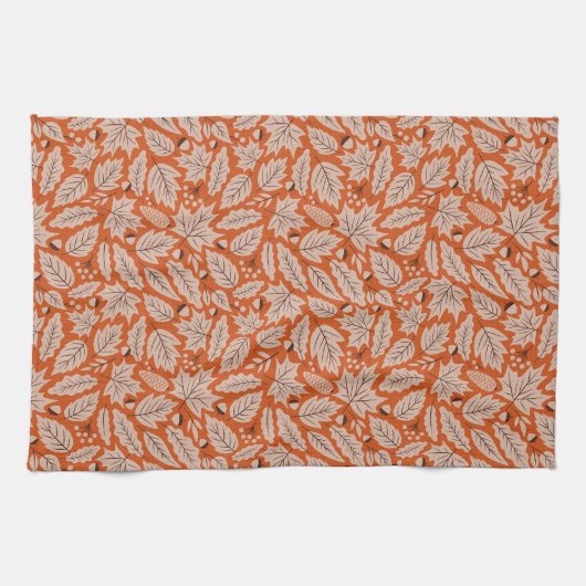 Oranje val bladeren & eikels patroon theedoek (Horizontaal)