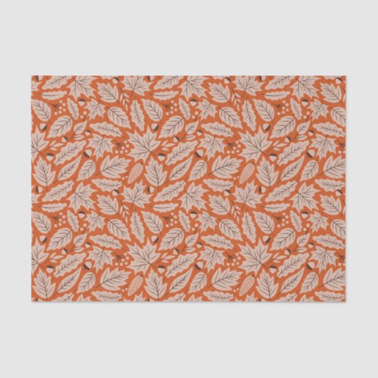 Oranje val bladeren & eikels patroon tissuepapier (Voorkant)