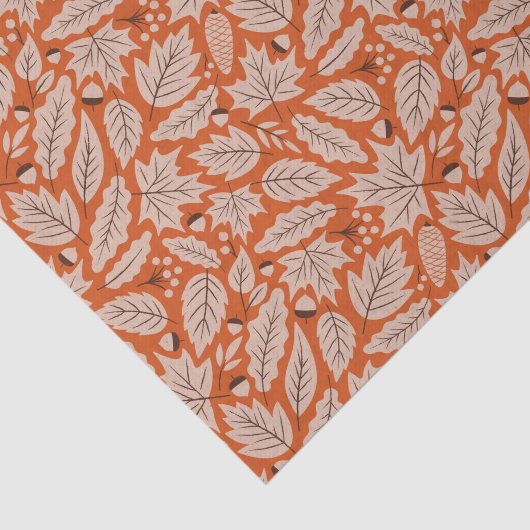 Oranje val bladeren & eikels patroon tissuepapier (Detail)