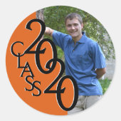 Oranje Varsity 2020 Afstuderen Klasse met Foto Ronde Sticker (Voorkant)