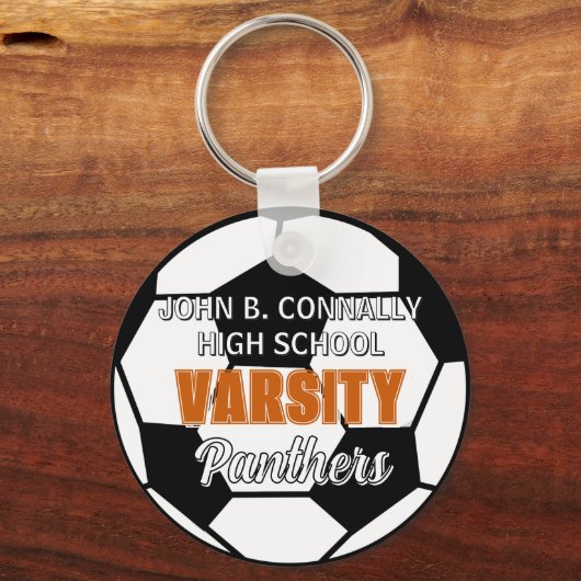 Oranje Varsity Voetbal Aangepaste Hoge School Sleutelhanger (Voorkant)