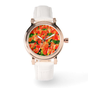 Oranje veld van tulpen horloge