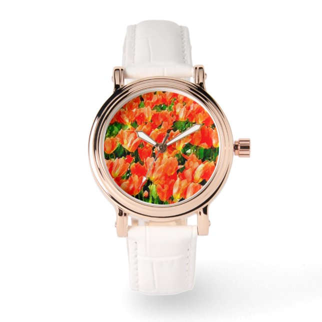 Oranje veld van tulpen horloge (Voorkant)