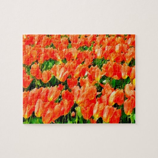 Oranje veld van tulpen legpuzzel (Horizontaal)