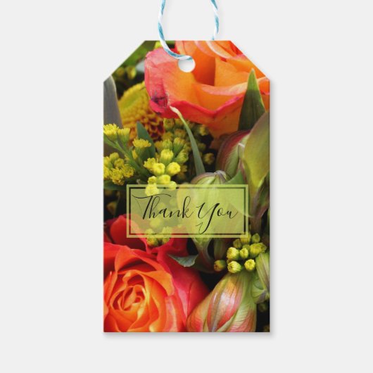 Oranje ventilator Bouquet Foto bedankt Cadeaulabel (Voorkant)