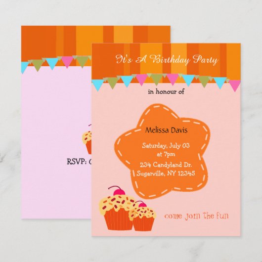Oranje ventilator en cupcake (uitnodiging van afge kaart (Voorkant / Achterkant)
