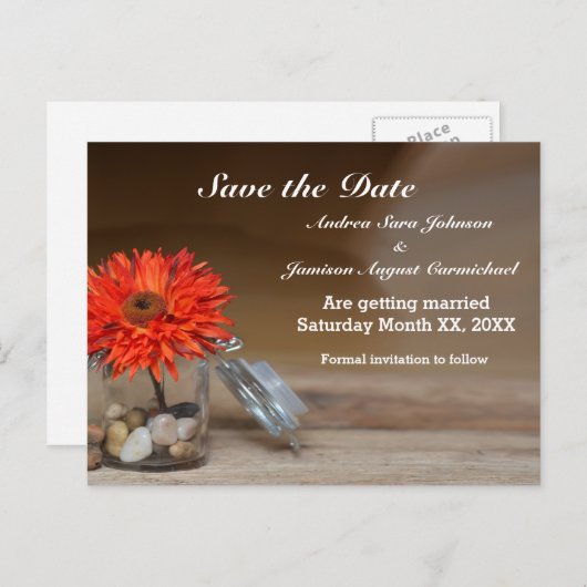 Oranje ventilator in Mason Jar Save the Date Aankondigingskaart (Voorkant / Achterkant)