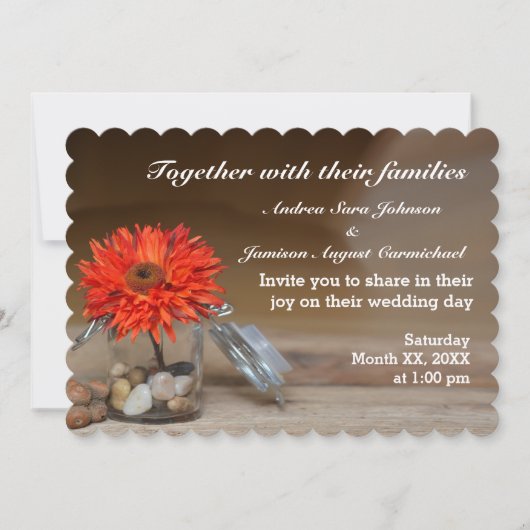 Oranje ventilator in Mason Jar Wedding Invitation Kaart (Voorkant)