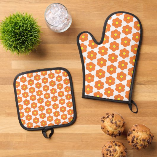 Oranje ventilatorontwerp ovenwant & pannenlap set (Top down)