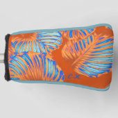 Oranje verbrand en elektroblauw tropisch leder golfheadcover (Voorkant)