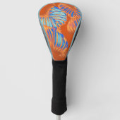 Oranje verbrand en elektroblauw tropisch leder golfheadcover (Voorkant)