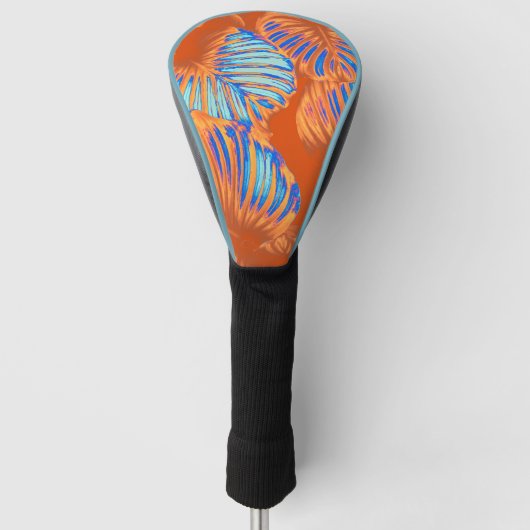Oranje verbrand en elektroblauw tropisch leder golfheadcover (Voorkant)