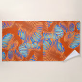 Oranje verbrand en elektroblauw tropisch leder strandlaken (Voorkant)