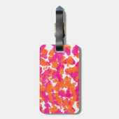 Oranje verfstreepjes met verfstekelroze blauwe ro bagagelabel (Achterkant verticaal)