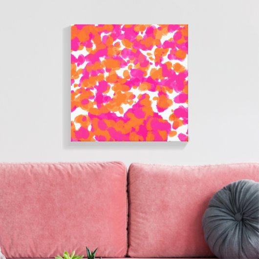 Oranje verfstreepjes met  verfstekelroze blauwe ro canvas afdruk (Insitu (Woonkamer))