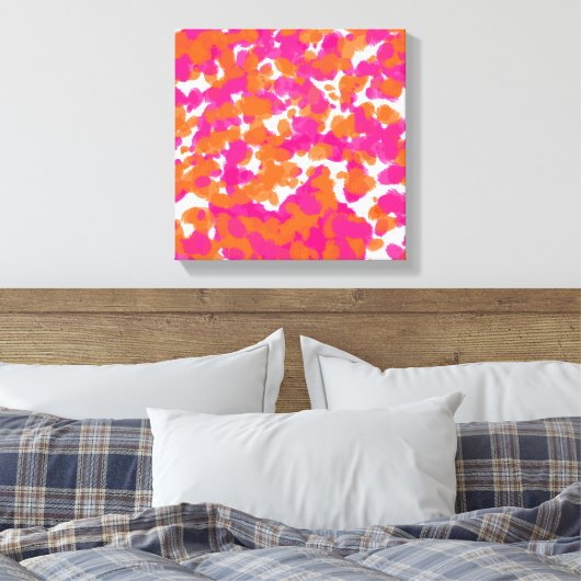 Oranje verfstreepjes met  verfstekelroze blauwe ro canvas afdruk (Insitu (Slaapkamer))