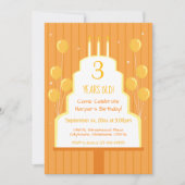 Oranje verjaardagstaart en ballonnen | Uitnodiging (Voorkant)