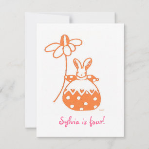 Oranje verjaardagsuitnodiging Daisy Bunny Kaart