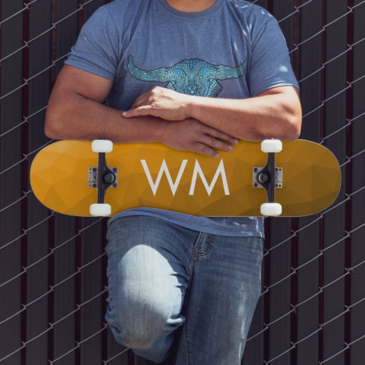 Oranje verloop geometrisch gaas patroon Monogram Persoonlijk Skateboard (Buiten 3)