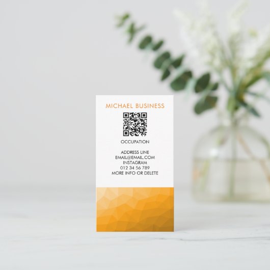 Oranje verloop geometrisch mesh patroon QR-code Visitekaartje (Staand voorkant)